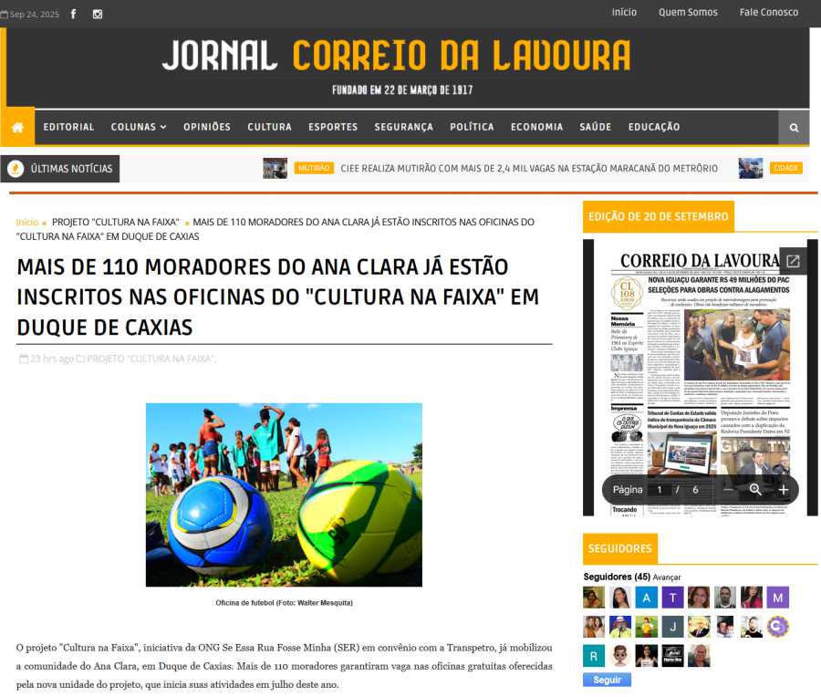 Clipping jornal Correio da Lavoura - 24/09/25